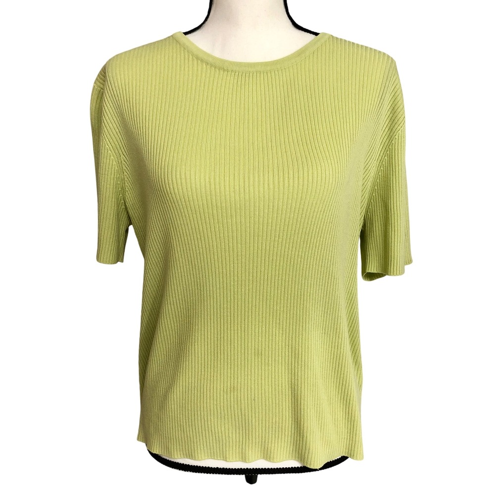 Croaft & Barrow‎ Top Womens Light Avocado Green Ribbed Size Large 90s Y2K